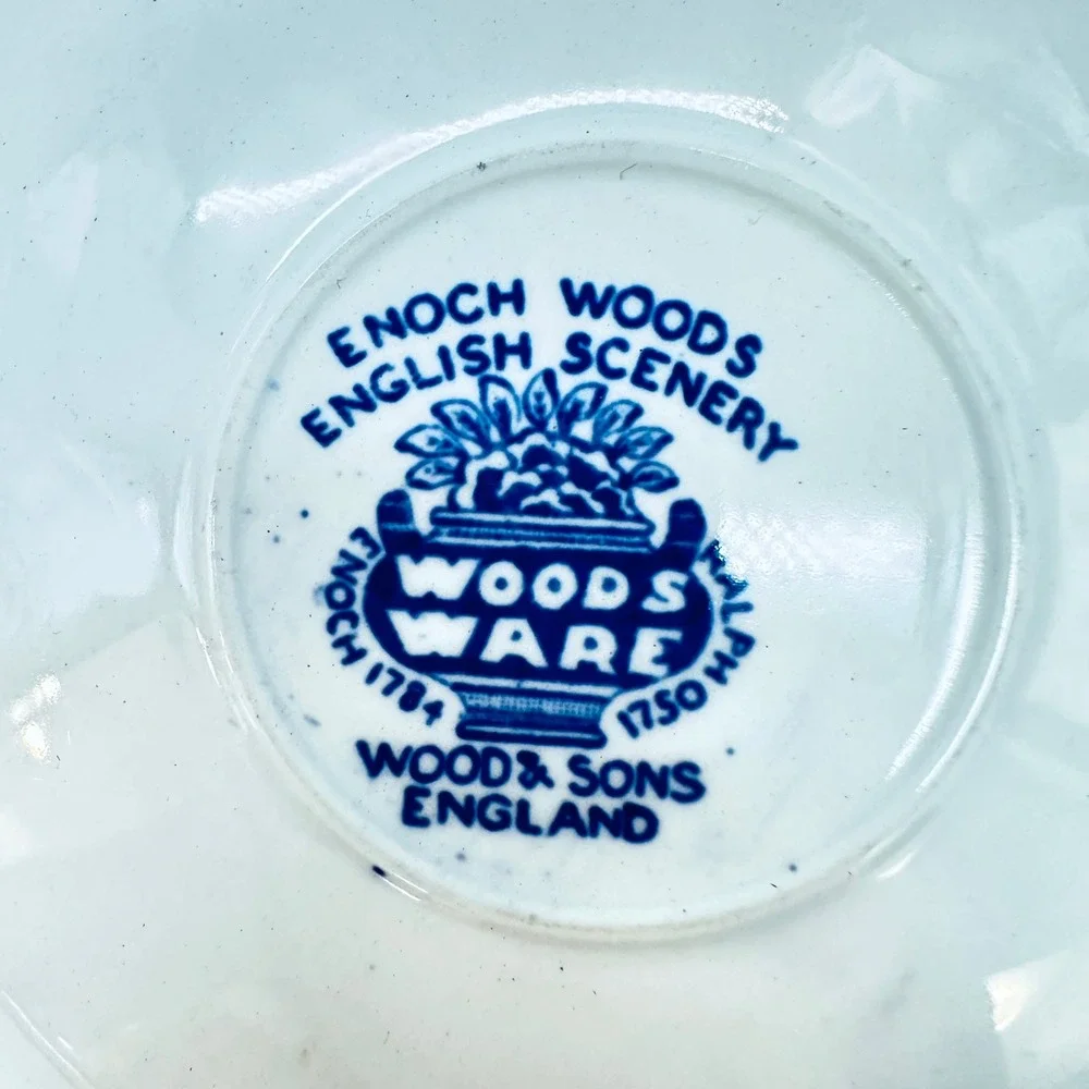 Vintage Wood & Sons English Scenery Blue White Saucers Set of 4 Transferware